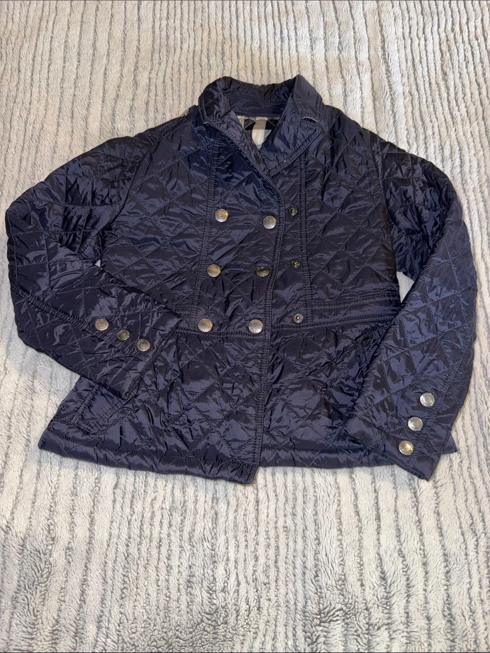 Burberry Girl's Quilted Double-Breasted Navy Puffer Jacket